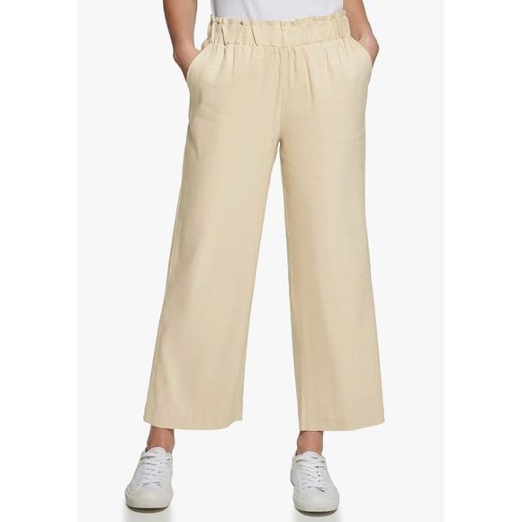 Calvin Klein Linen Blend Pull On Ruffle Trim Crop Pants Womens Size 1X New - Picture 1 of 9